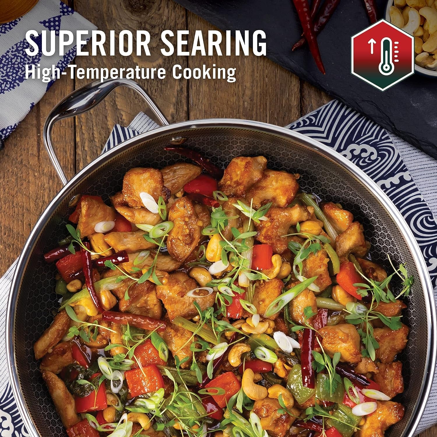 Hybrid Nonstick Wok, 12-Inch, Stay-Cool Handle, Dishwasher Safe, Induction Ready, Compatible with All Cooktops