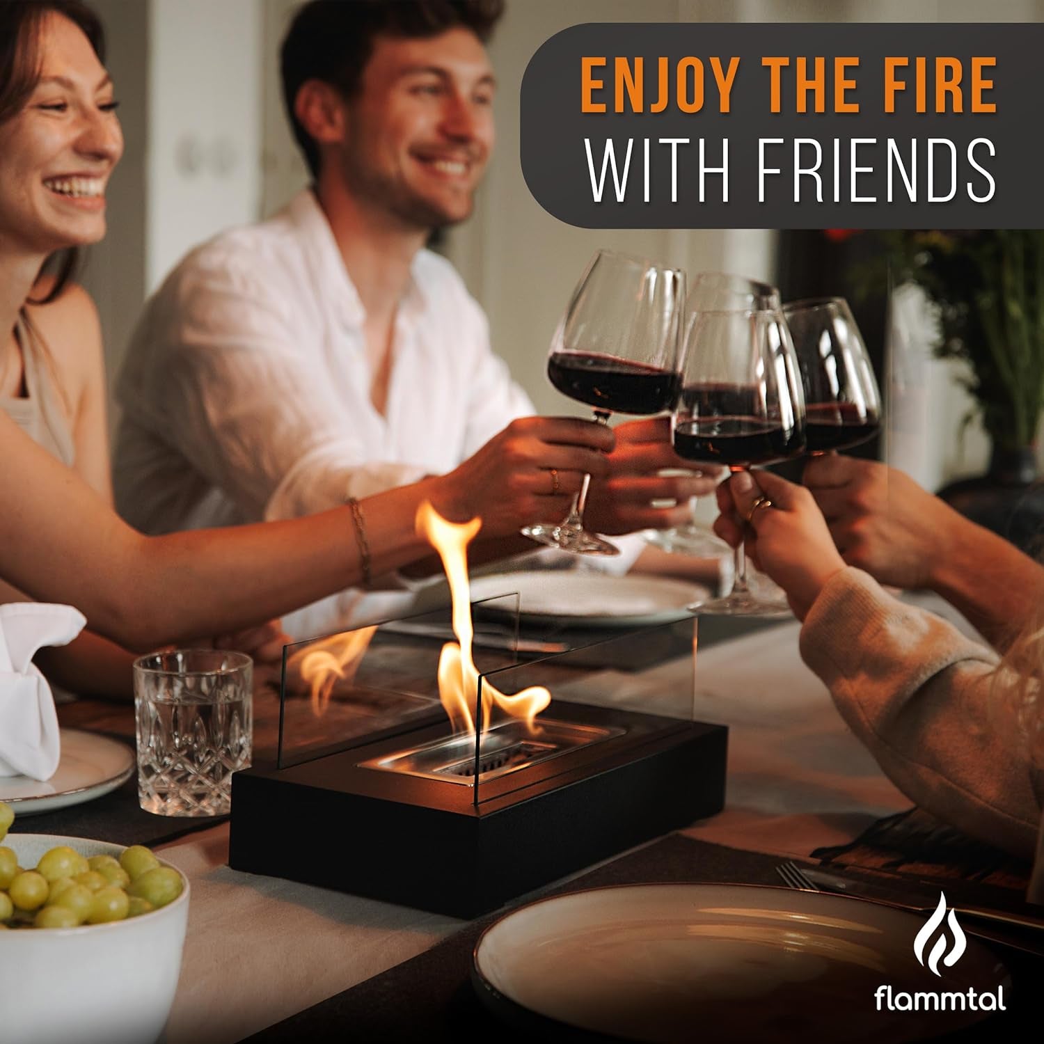 Tabletop Fire Pit [3H Burning Time] - Table Top Firepit Indoor & Outdoor - Smores Maker with 4 Roasting Sticks - Portable Fire Pit with Adjustable Flames - Ethanol Table Top Fire Pit Bowl