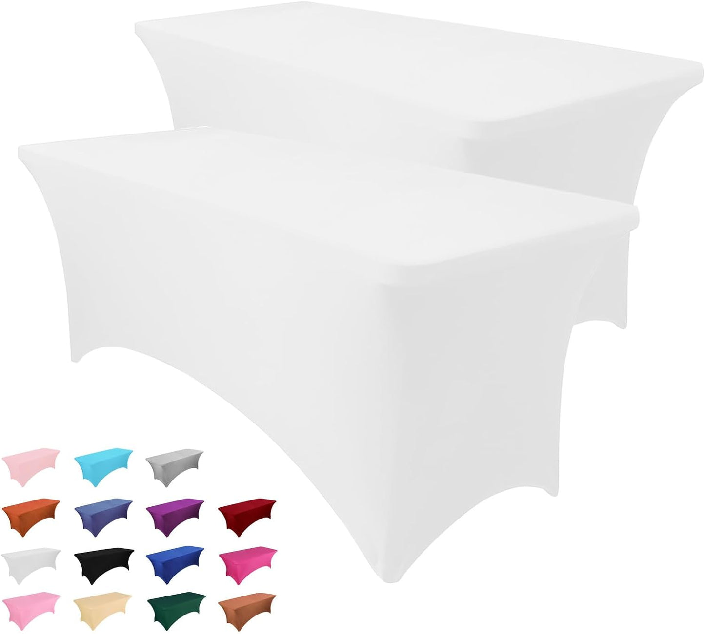 2 Pack 6FT Table Cloth for Rectangle Table White Tablecloth Rectangular Fitted Stretch Spandex Table Covers 6 Ft for Birthday, Cocktail, Wedding, Banquet Spring Summer Outdoor Party
