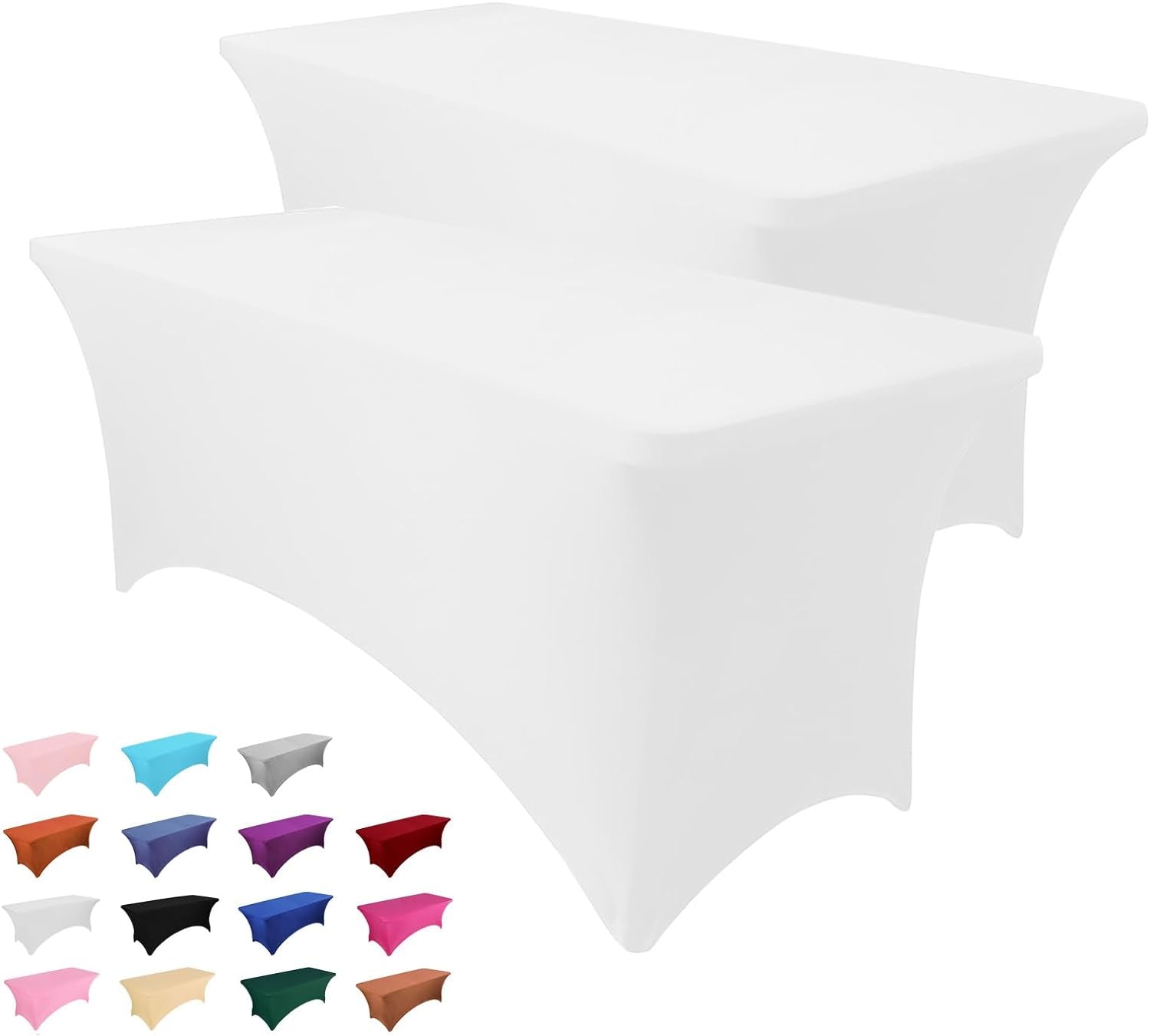 2 Pack 6FT Table Cloth for Rectangle Table White Tablecloth Rectangular Fitted Stretch Spandex Table Covers 6 Ft for Birthday, Cocktail, Wedding, Banquet Spring Summer Outdoor Party