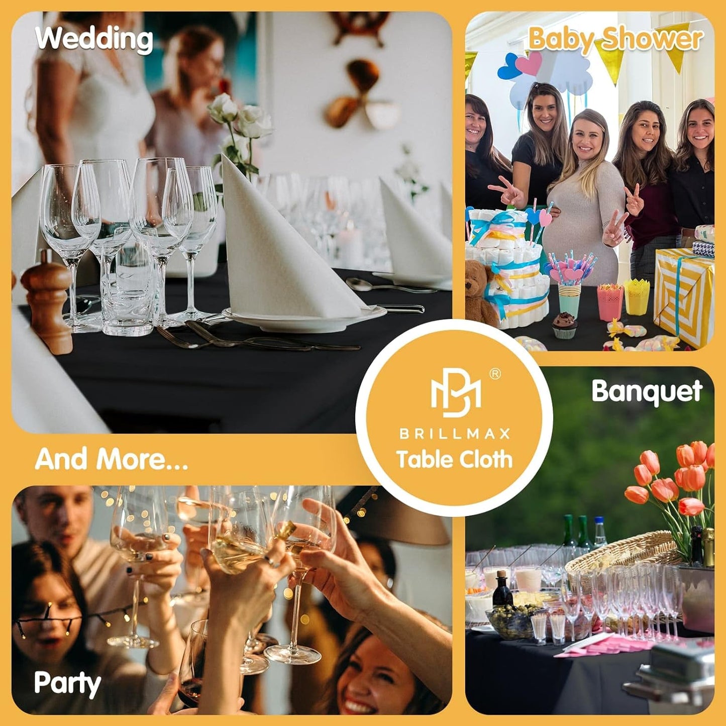 6 Pack Black Tablecloths for 6 Foot Rectangle Tables 90 X 132 Inch - 6Ft Rectangular Bulk Linen Polyester Fabric Washable Long Clothes for Wedding Reception Banquet Party Buffet Restaurant