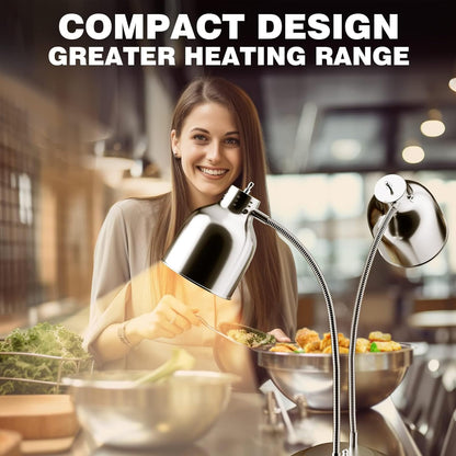 Food Heat Lamp, Commercial Food Warmer, 2-Head Food Warming Light, 500W Portable Electric Heating Lamp, Stainless Steel Catering Food Warming Lamp for Restaurant Kitchen Cafeteria