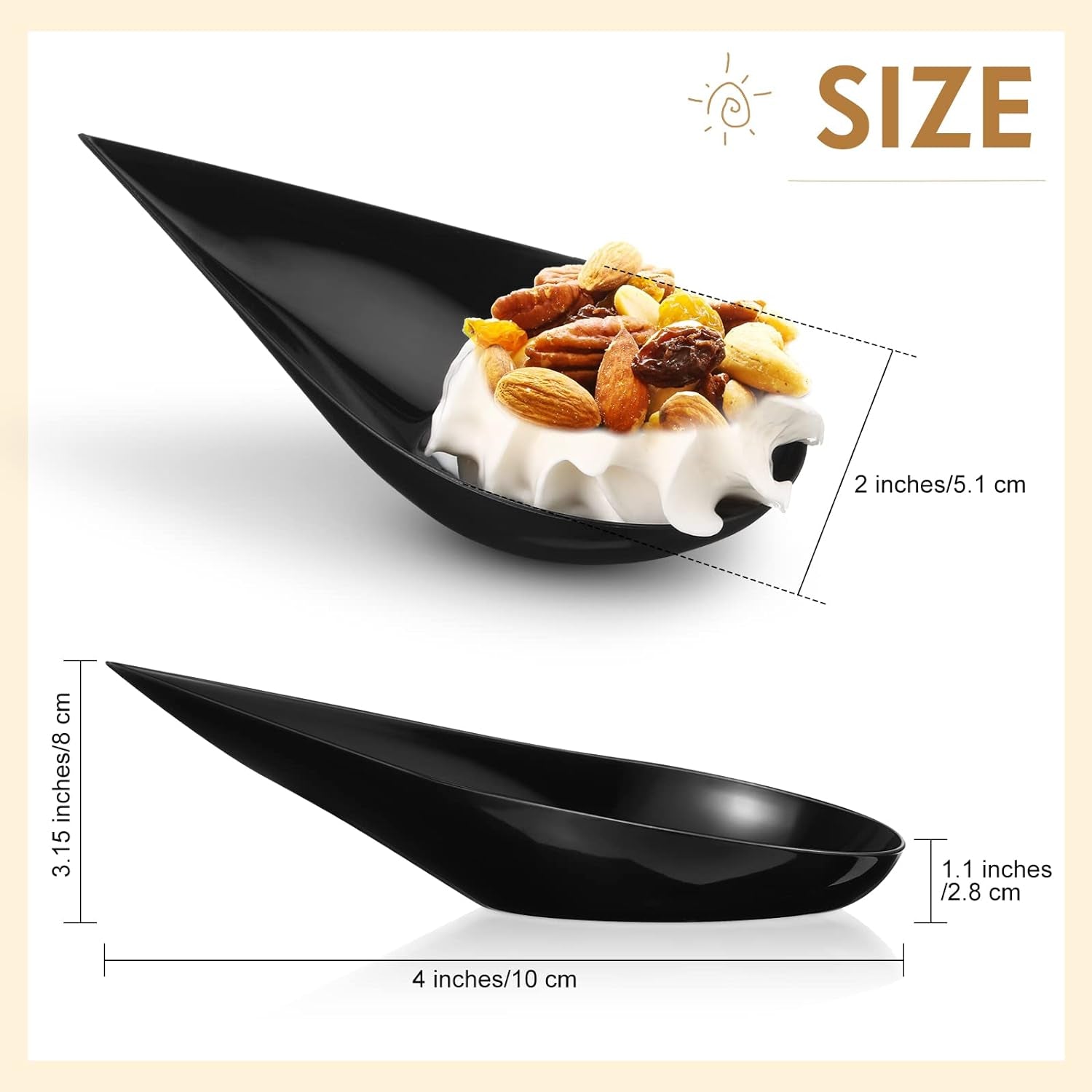 300 Pcs 4 Inch Tear Drop Mini Appetizer Plates Plastic Spoons Catering Supplies Small Mini Spoons Tasting Spoons Appetizer Dishes Mini Dessert Bowls Dessert Spoons Disposable Spoons for Party (Black)