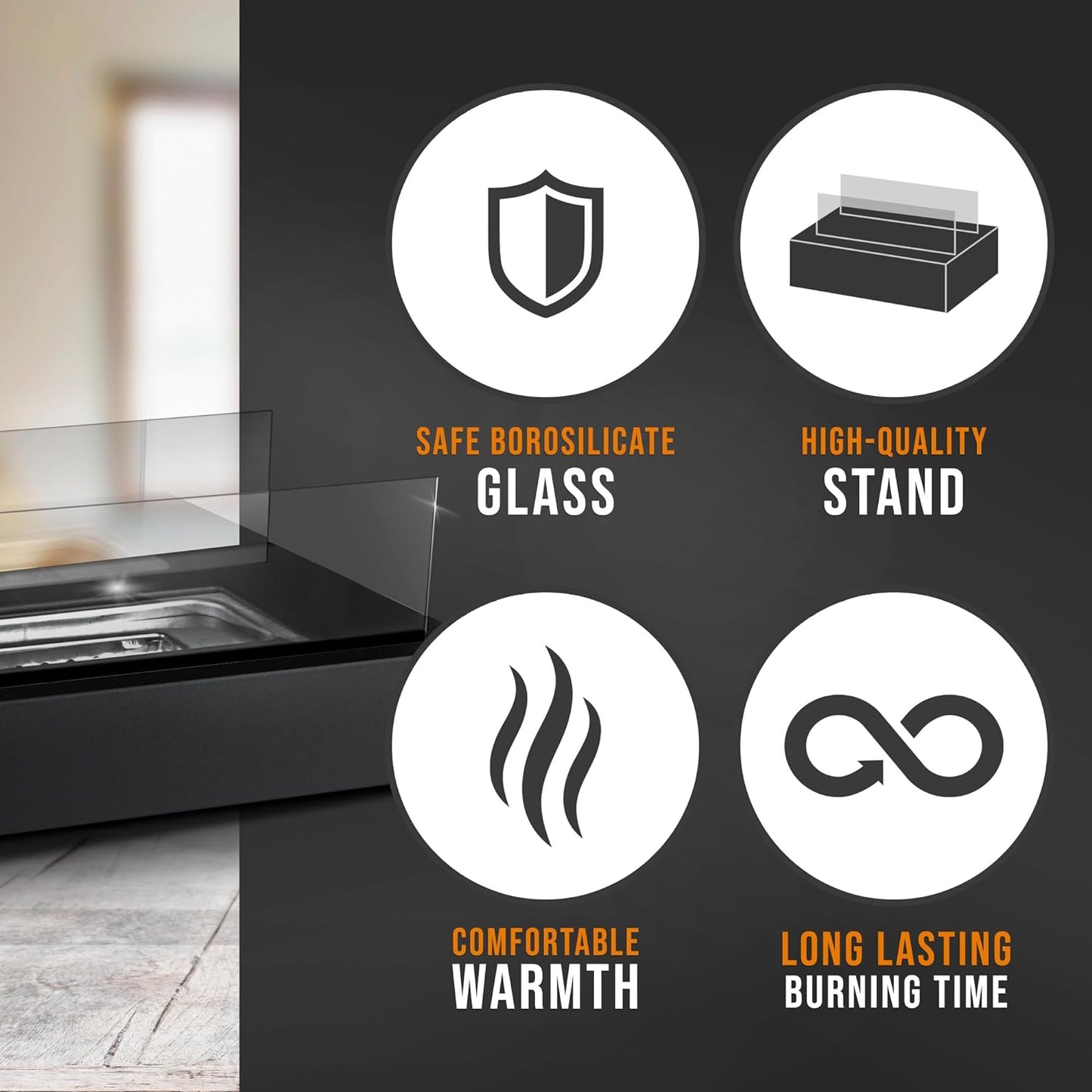 Tabletop Fire Pit [3H Burning Time] - Table Top Firepit Indoor & Outdoor - Smores Maker with 4 Roasting Sticks - Portable Fire Pit with Adjustable Flames - Ethanol Table Top Fire Pit Bowl