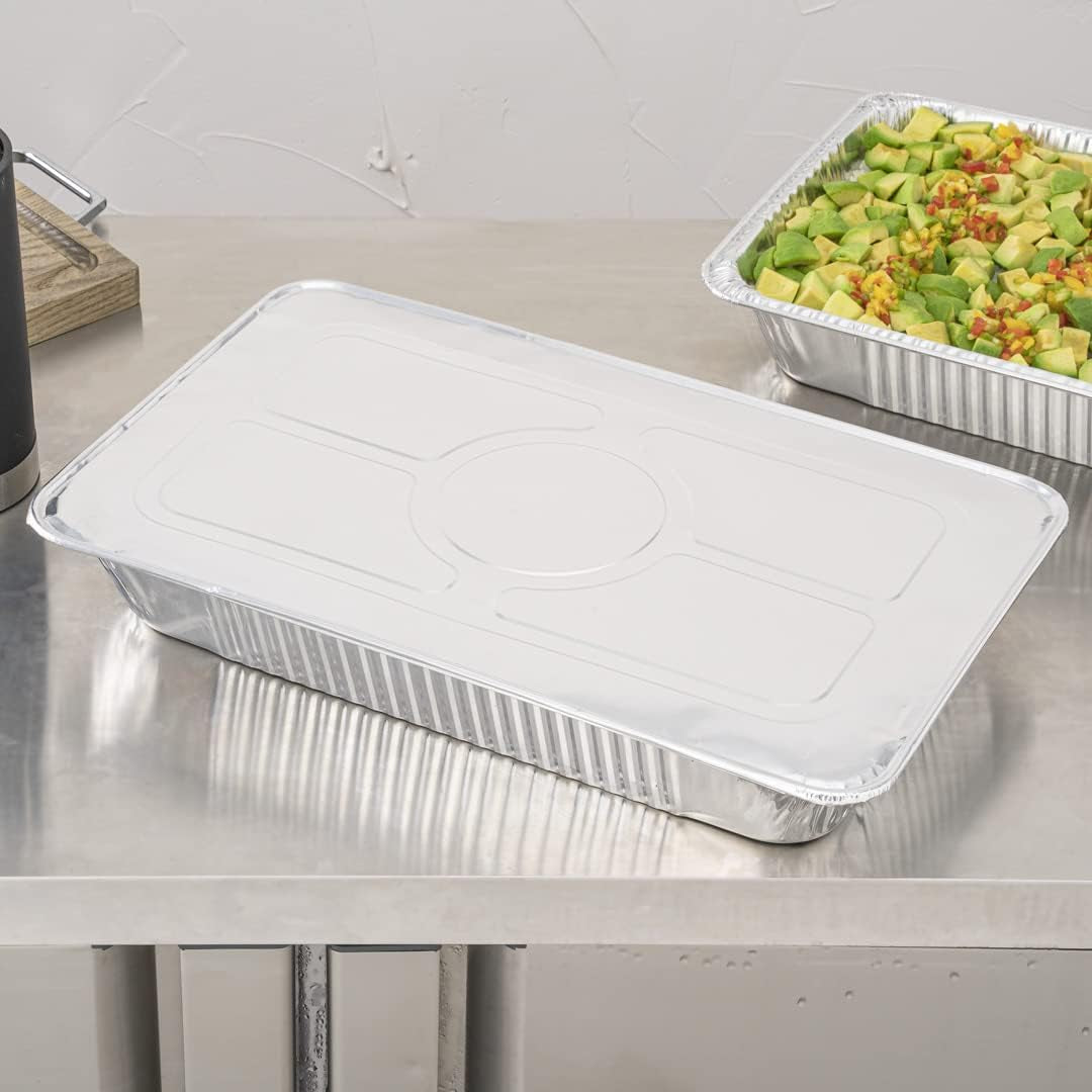 LIDS ONLY: Foil Lux Foil Pan Lids 25 Oven-Ready Foil Tray Lids -Fits Full-Size Steam Table Lids Freezable Silver Aluminum Disposableturkey Pan Lids Pans Sold Separately