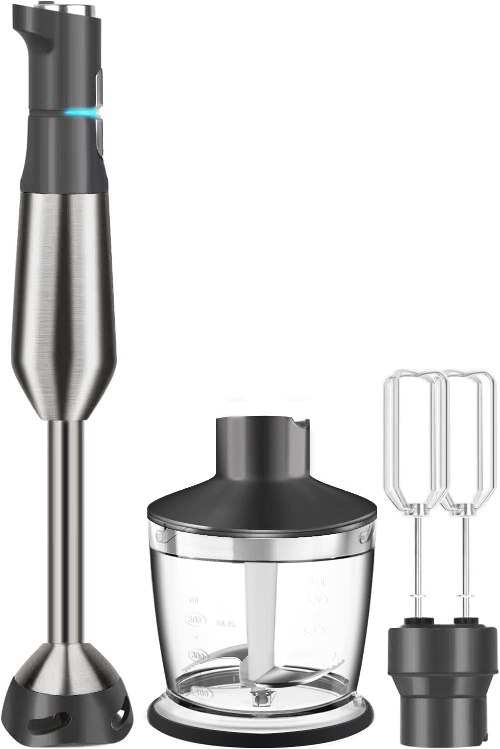 Immersion Blender 800 Watts Scratch Resistant Hand Blender,15 Speed and Turbo Mode Hand Mixer, Heavy Duty Copper Motor Stainless Steel Smart Stick with Egg Beaters and Chopper/Food Processor