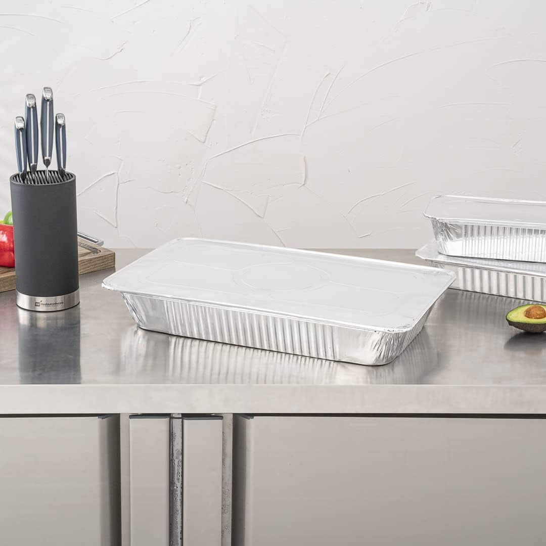 LIDS ONLY: Foil Lux Foil Pan Lids 25 Oven-Ready Foil Tray Lids -Fits Full-Size Steam Table Lids Freezable Silver Aluminum Disposableturkey Pan Lids Pans Sold Separately