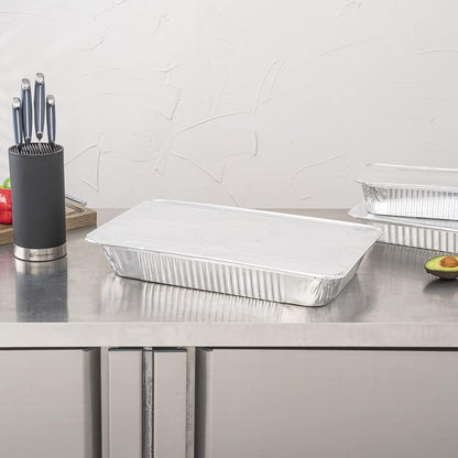 LIDS ONLY: Foil Lux Foil Pan Lids 25 Oven-Ready Foil Tray Lids -Fits Full-Size Steam Table Lids Freezable Silver Aluminum Disposableturkey Pan Lids Pans Sold Separately