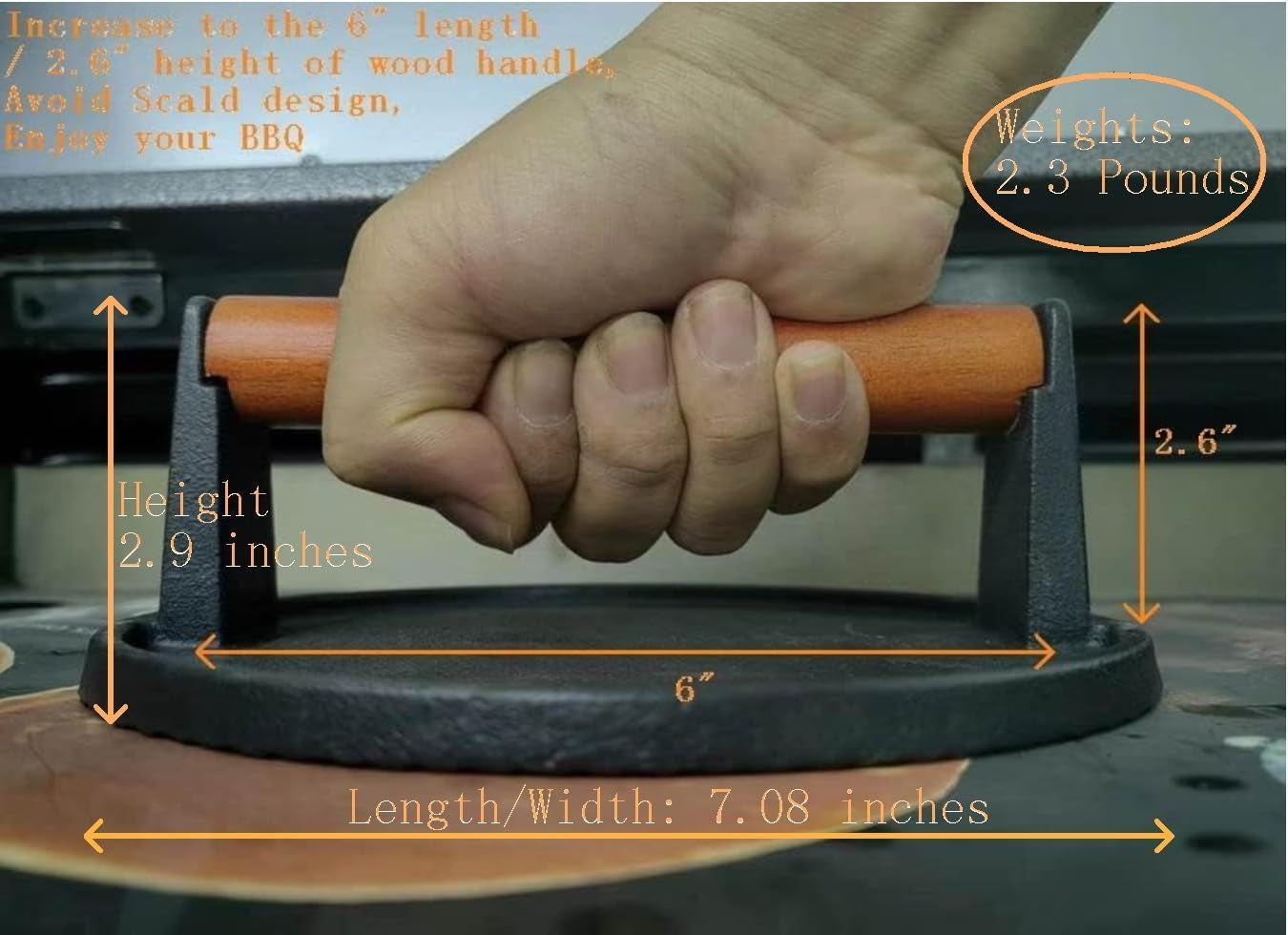 Burger Press 7.08" round & 8.3”X4.3”Rectangle Heavy-Duty Cast Iron Smash Meat Steak with Wood Handle for Blackstone Camp Chef Pitboss Weber Treager Griddle Grills (Round & Rectangle)