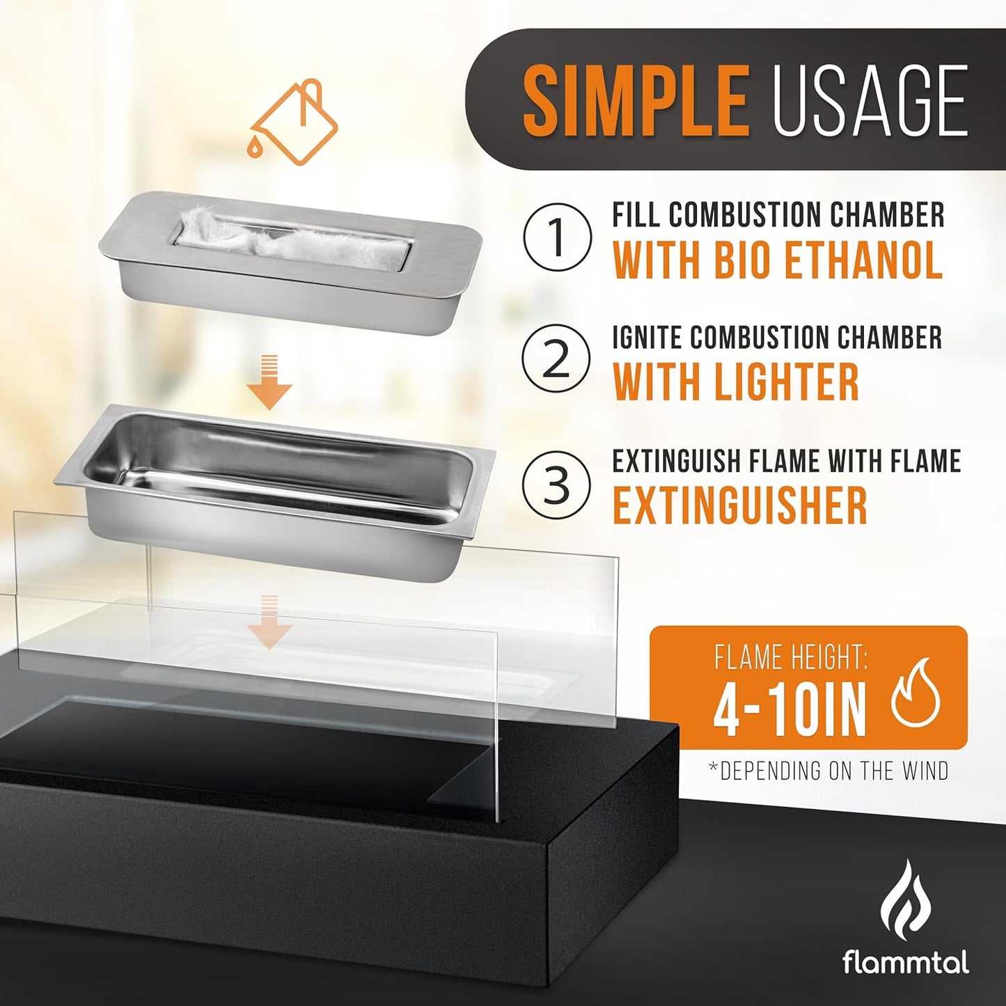 Tabletop Fire Pit [3H Burning Time] - Table Top Firepit Indoor & Outdoor - Smores Maker with 4 Roasting Sticks - Portable Fire Pit with Adjustable Flames - Ethanol Table Top Fire Pit Bowl