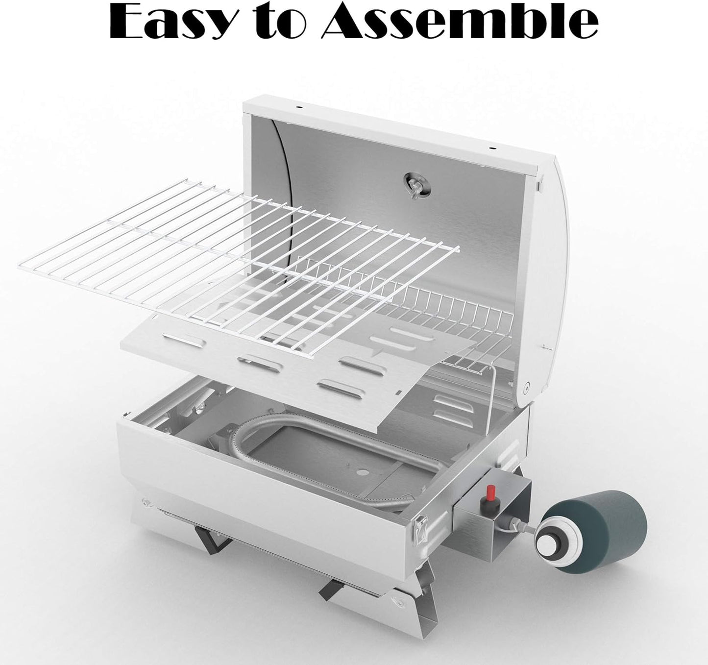 GT1001 Stainless Steel Portable Grill, 10000 BTU BBQ Tabletop Gas Grill with Folding Legs and Lockable Lid, Outdoor Camping, Deck and Tailgating, Silver