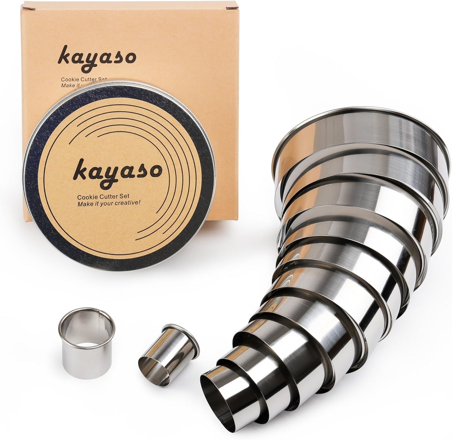 Round Cutters in Graduated Sizes, Stainless Steel, 12 Pc Set (Plain Edge)