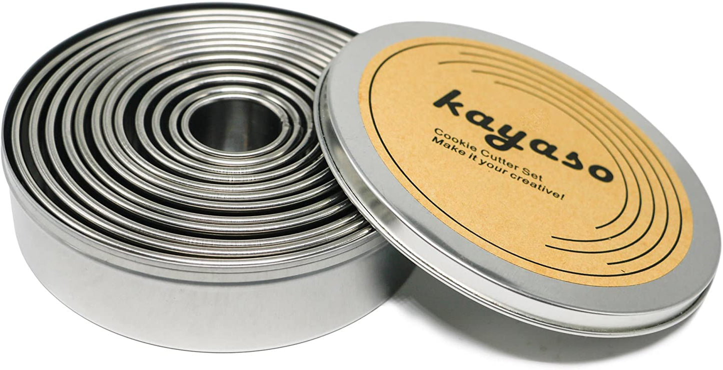 Round Cutters in Graduated Sizes, Stainless Steel, 12 Pc Set (Plain Edge)