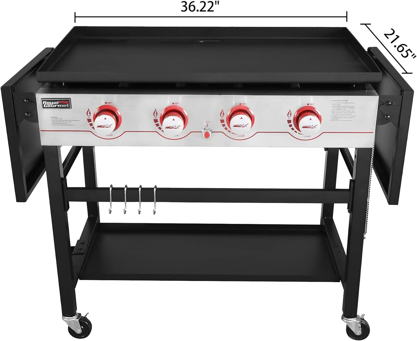 GB4000 36-Inch 4-Burner Flat Top Propane Gas Grill Griddle, for BBQ, Camping, Red