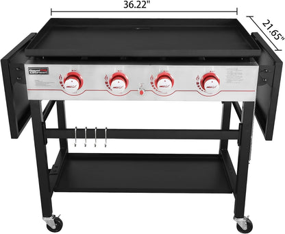 GB4000 36-Inch 4-Burner Flat Top Propane Gas Grill Griddle, for BBQ, Camping, Red