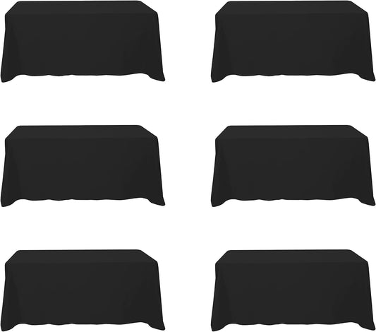 6 Pack Black Tablecloths for 6 Foot Rectangle Tables 90 X 132 Inch - 6Ft Rectangular Bulk Linen Polyester Fabric Washable Long Clothes for Wedding Reception Banquet Party Buffet Restaurant