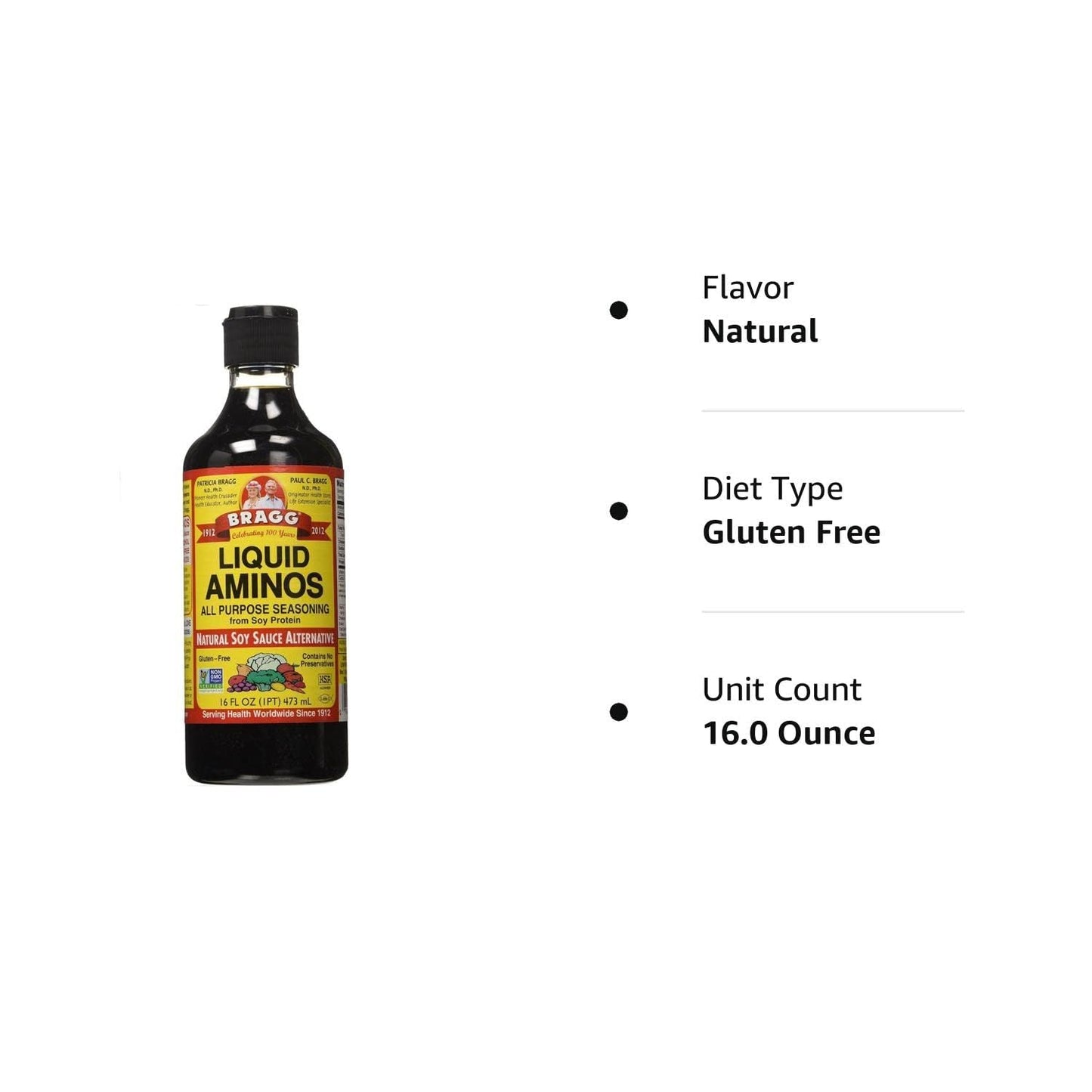 Brag Natural Liquid Aminos, All Purpose Seasoning,16 Oz