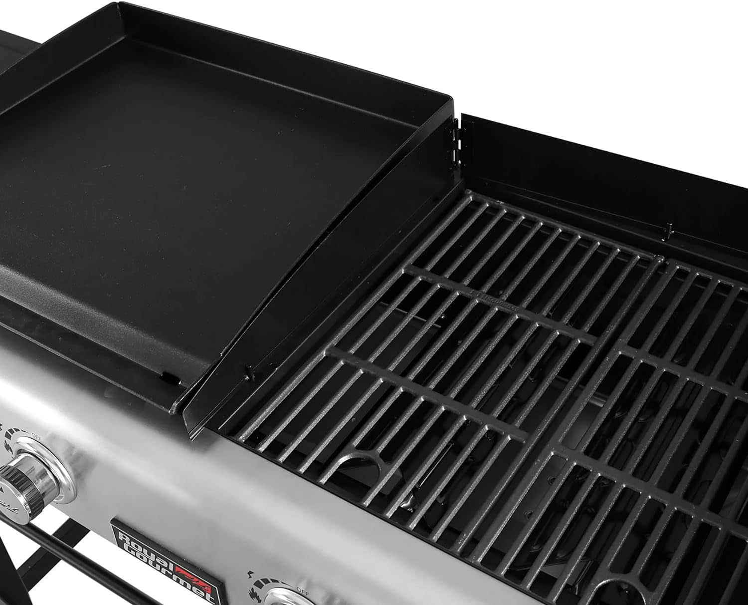 GD401C 4-Burner Gas Grill and Griddle Combo with Cover, 48,000 BTU, Flat Top Propane Grill Griddle Combo with Folding Legs for Outdoor Cooking While Camping or Tailgating, Black & Silver