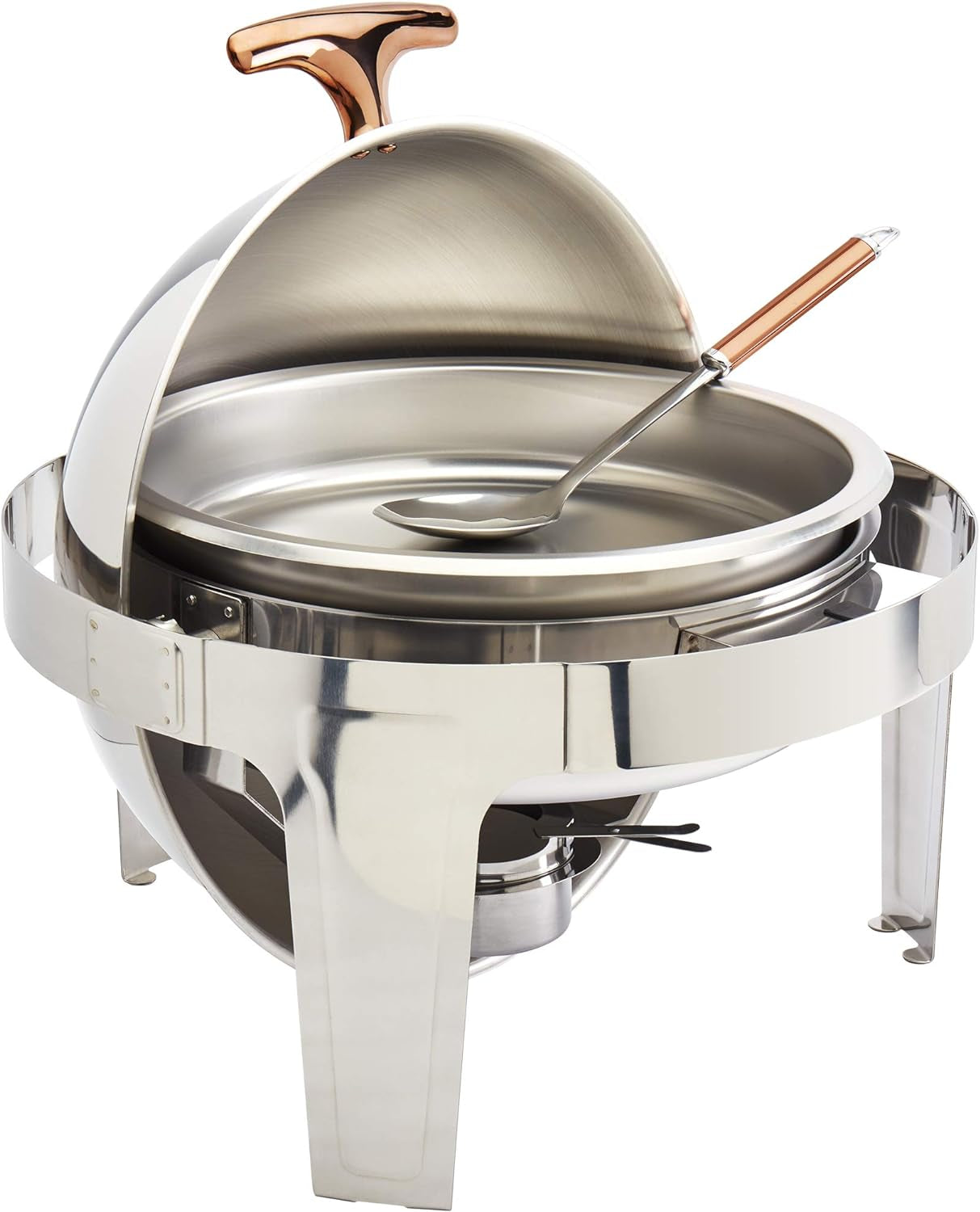 Celebrations Cookware Collection 5 Piece 6.3-Quart Heavy Gauge Stainless Steel round Chafing Dish Set with Roll Top Lid for Entertaining & Catering