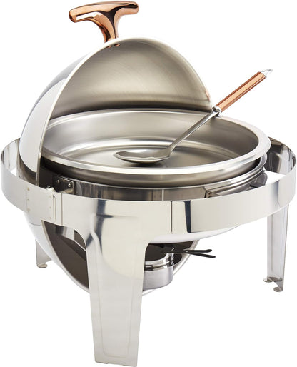 Celebrations Cookware Collection 5 Piece 6.3-Quart Heavy Gauge Stainless Steel round Chafing Dish Set with Roll Top Lid for Entertaining & Catering