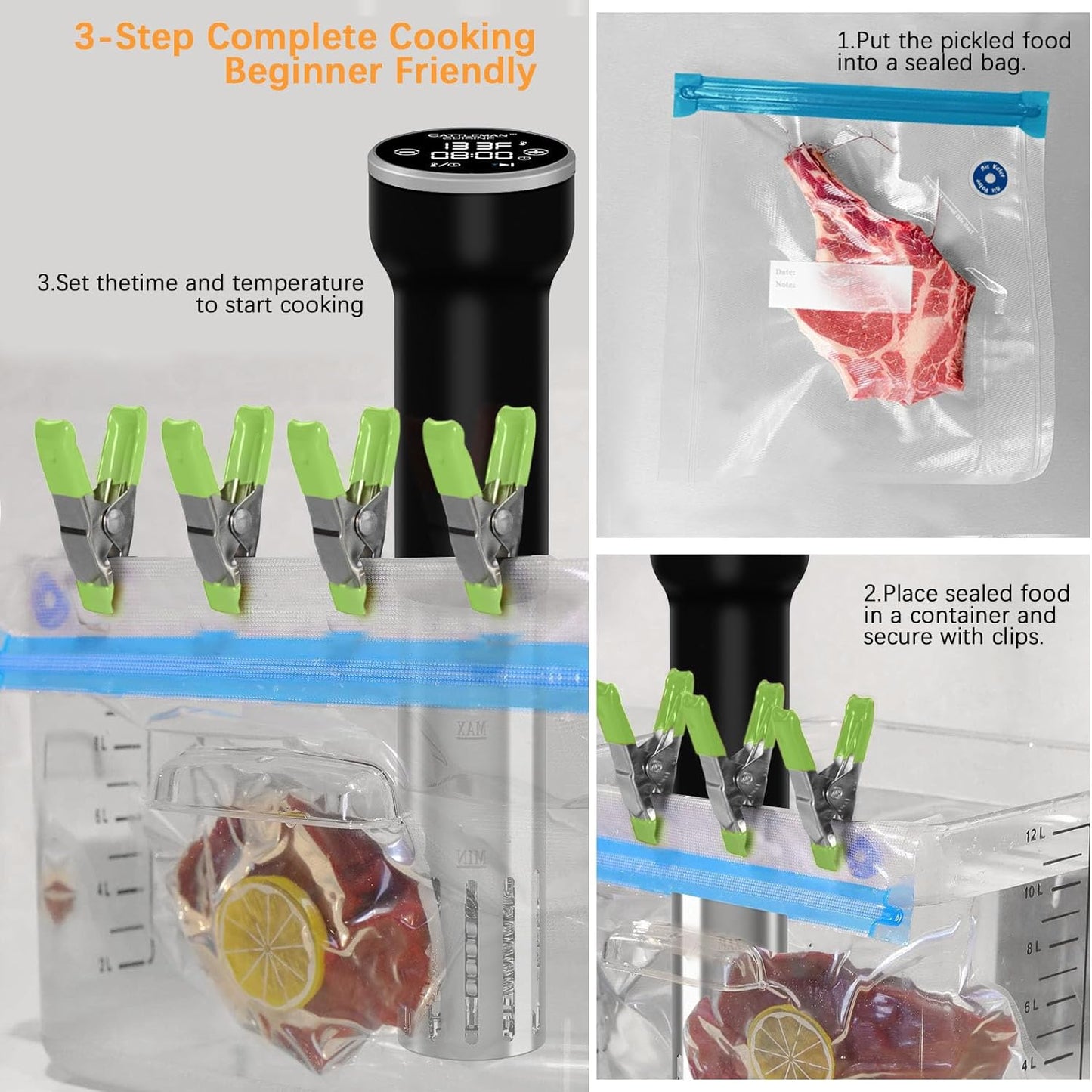 Sous Vide Machine Wi-Fi, Immersion Circulator Precise Cooker, Sous Vide Kit with 30 Vacuum Seal Bags, Vacuum Pump, Cookbook, Accurate Temperature & Timer, 1000W, IPX7 Waterproof,