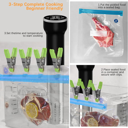Sous Vide Machine Wi-Fi, Immersion Circulator Precise Cooker, Sous Vide Kit with 30 Vacuum Seal Bags, Vacuum Pump, Cookbook, Accurate Temperature & Timer, 1000W, IPX7 Waterproof,