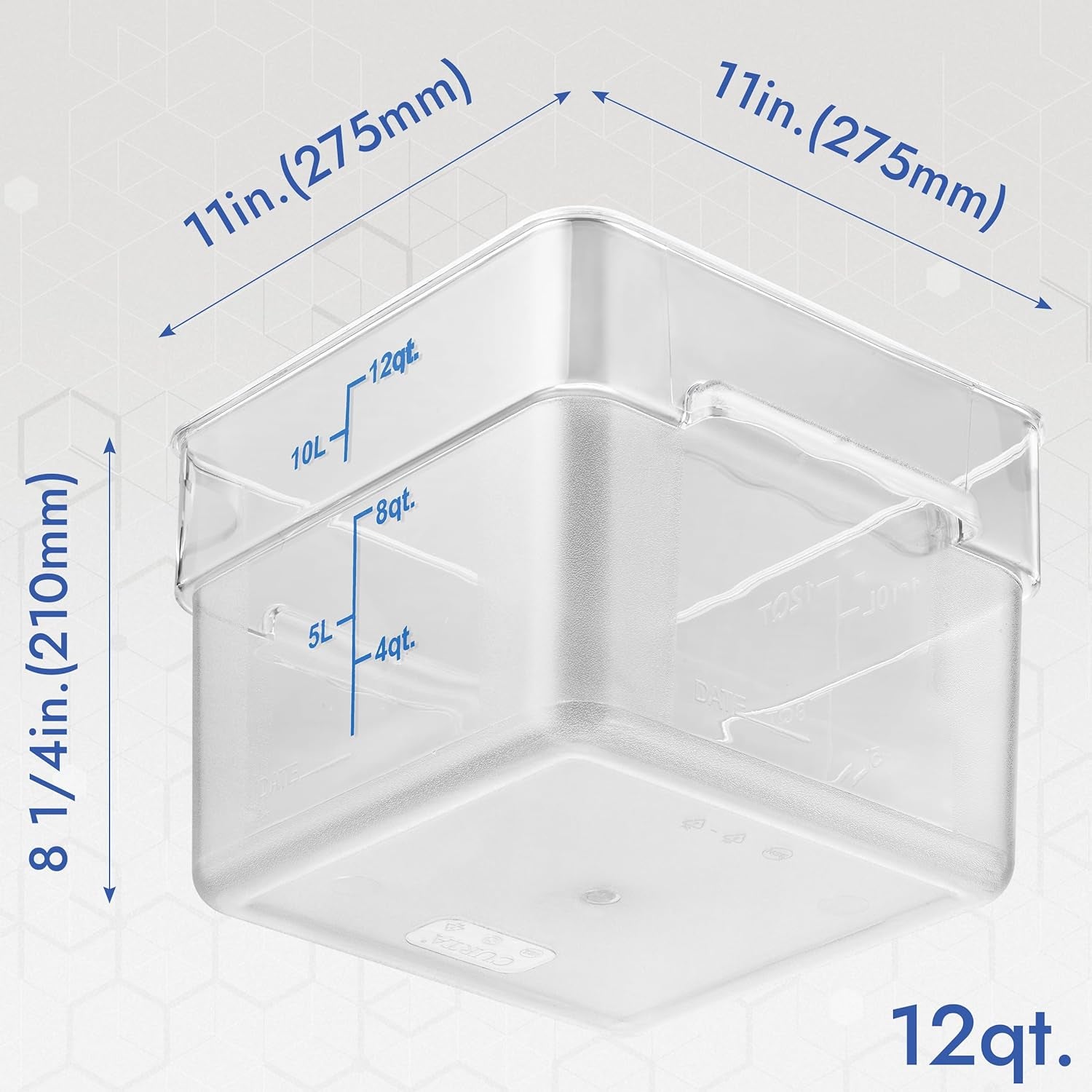 4 Pack Food Storage Containers with Blue Lids - NSF Listed Commercial Grade in 12.0 Qt - Square, Clear, Polycarbonate