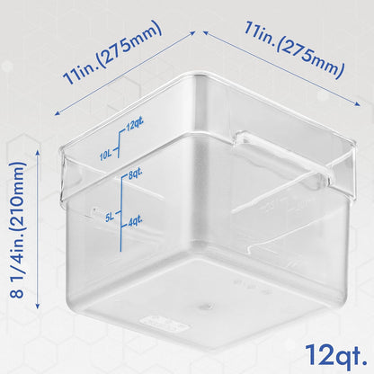 4 Pack Food Storage Containers with Blue Lids - NSF Listed Commercial Grade in 12.0 Qt - Square, Clear, Polycarbonate