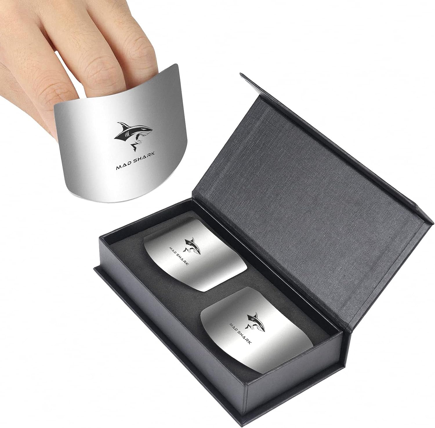Chef Finger Guards for Cutting with Gift Box, 2Pcs Premium 304 Stainless Steel Finger Protectors for Cutting, Slicing and Chopping Vegetables, Fruits and Meat, Avoid Hurting Kitchen Tools