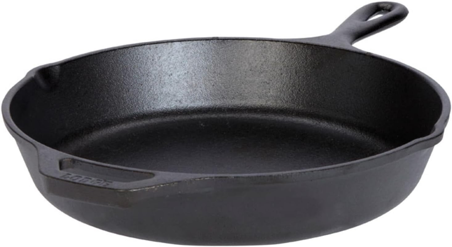 10.25 Inch Cast Iron Pre-Seasoned Skillet – Signature Teardrop Handle - Use in the Oven, on the Stove, on the Grill, or over a Campfire, Black