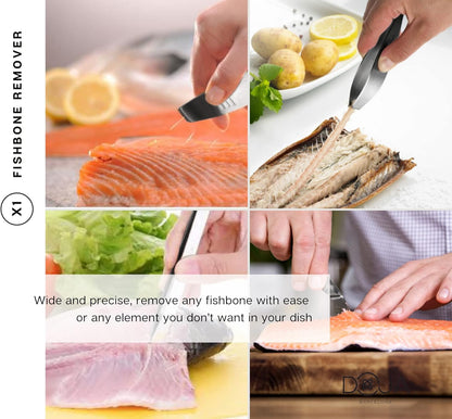 | Chef Plating Tools Culinary Set | Black | 7 Professional Cooking Utensils | 3 Kitchen Tweezers Drawing Pencil Spoon Fish Tongs Spatula Slotted Spoon | Modernist Cuisine Food Art