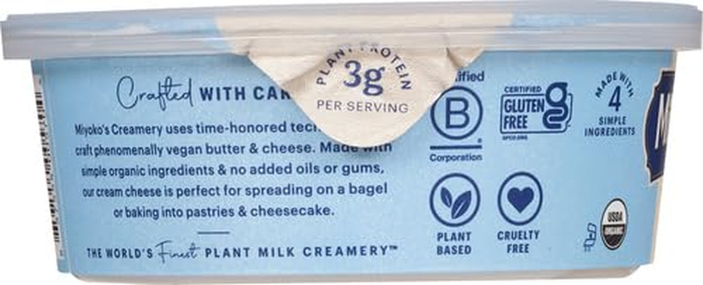 MIYOKO'S CREAMERY Organic Vegan Cream Cheese, Classic Plain, 8 Oz Tub (1-Pack)