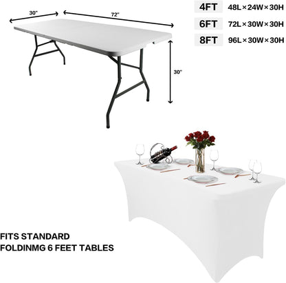 2 Pack 6FT Table Cloth for Rectangle Table White Tablecloth Rectangular Fitted Stretch Spandex Table Covers 6 Ft for Birthday, Cocktail, Wedding, Banquet Spring Summer Outdoor Party