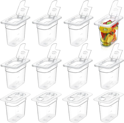 12 Pack 1/9 Size 6'' Deep Polycarbonate Food Pan with Lid Clear Stackable Plastic Pan Restaurant Food Storage Containers with Hinged Lids for Hotel Supplies