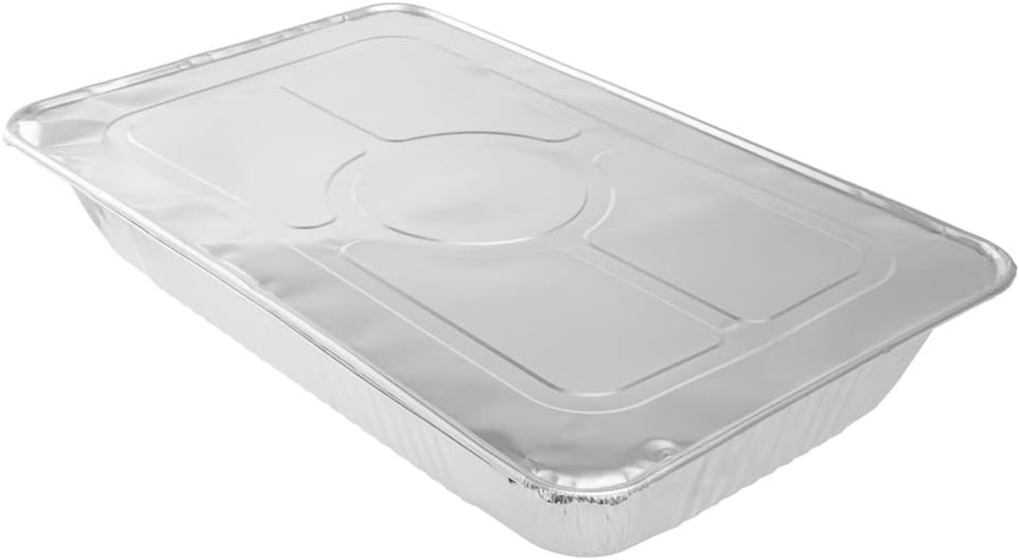 LIDS ONLY: Foil Lux Foil Pan Lids 25 Oven-Ready Foil Tray Lids -Fits Full-Size Steam Table Lids Freezable Silver Aluminum Disposableturkey Pan Lids Pans Sold Separately