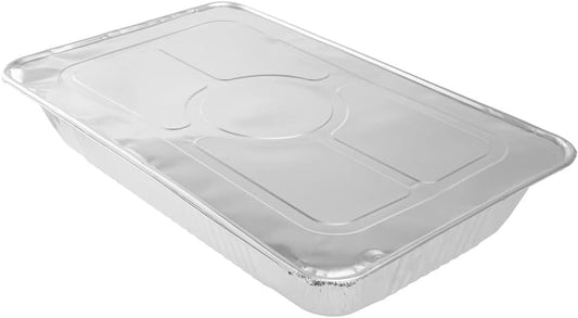 LIDS ONLY: Foil Lux Foil Pan Lids 25 Oven-Ready Foil Tray Lids -Fits Full-Size Steam Table Lids Freezable Silver Aluminum Disposableturkey Pan Lids Pans Sold Separately