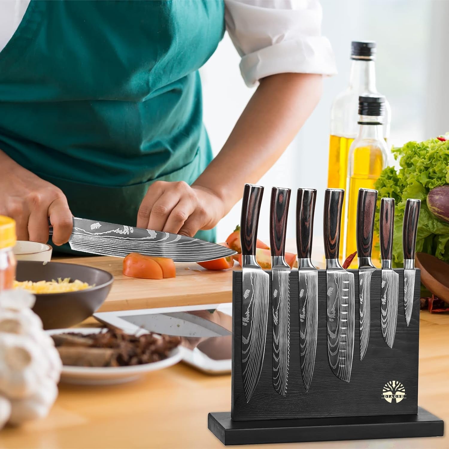 Knife Sets for Kitchen with Block  7 Piece Hand-Forged High Carbon Stainless Steel Knives with Magnetic Holder Solid and Safe-Perfect for Novice to Professional Chefs.