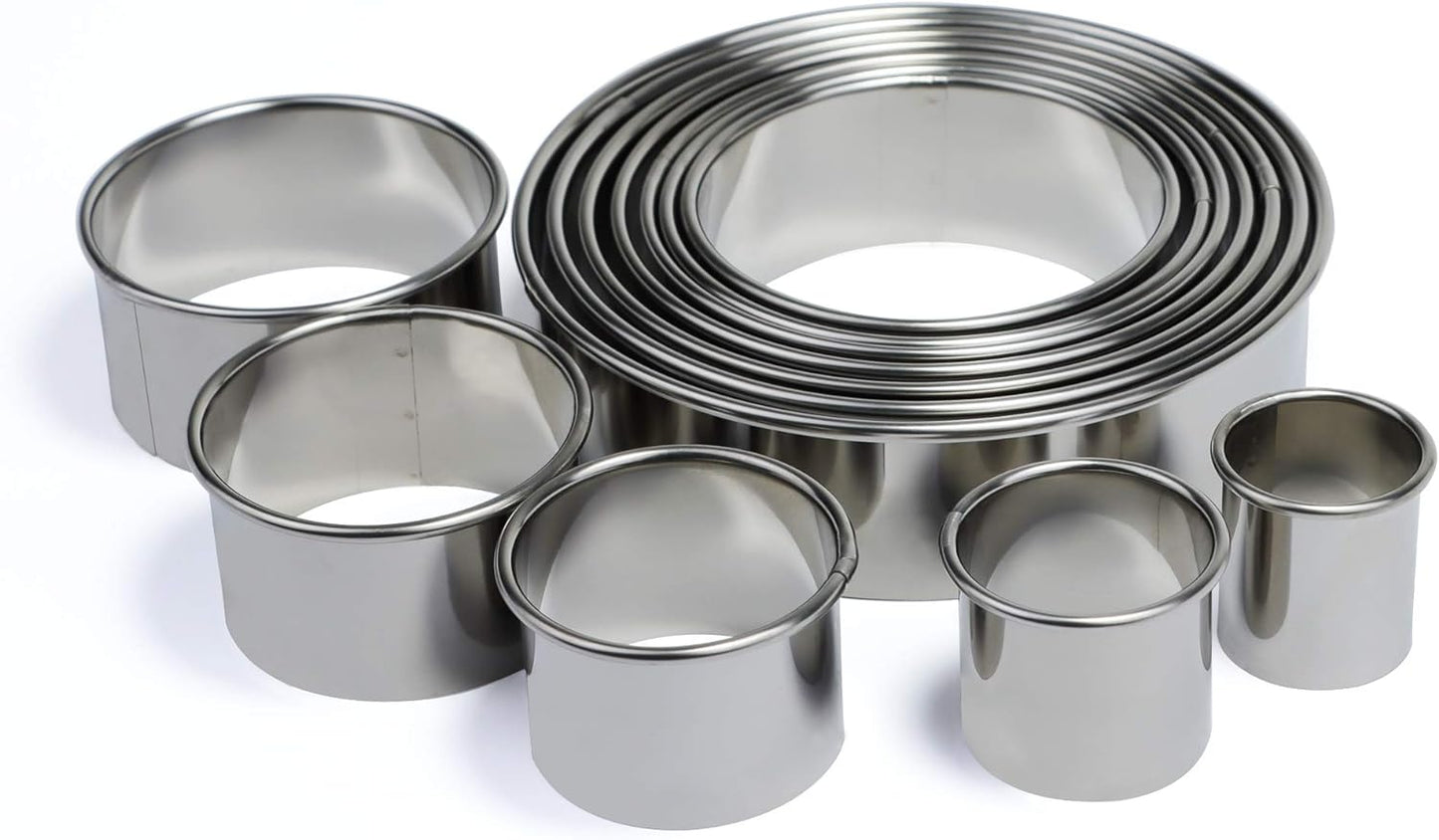 Stainless Steel round Cookie Cutter Set, 12 Circular Biscuit Cutters round Donut Ring Molds for Baking 1.2 Inch Height