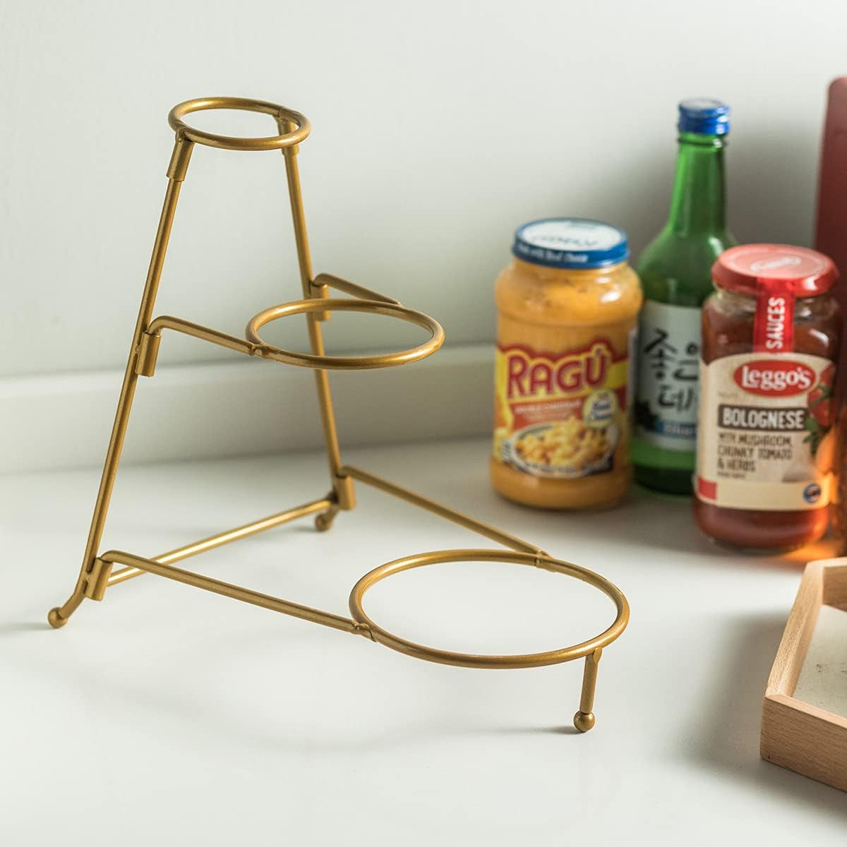 3 Tier Serving Stand Oval Serving Bowl with Metal Rack, Tied Serving Tray Food Display Dessert Appetizer, Serving Bowl Fruit Chip Dip Bowl Set for Parties, Gold