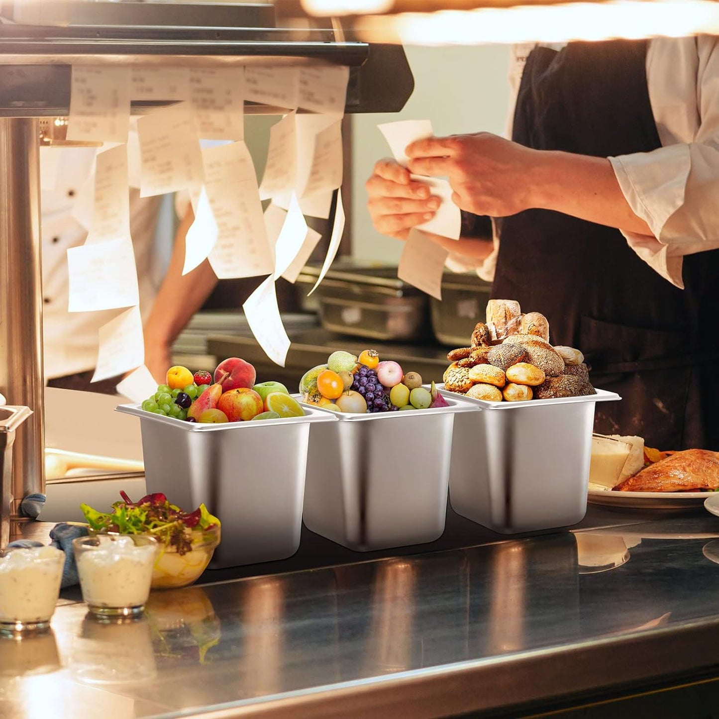 10 Pack Hotel Pans Stainless Steel Steam Table Pan Stackable Catering Pan anti Jam Steam Pan Metal Food Pan for Hotel Restaurant Buffet Party Supplies (10.4 X 6.4 X 5.9 Inch)