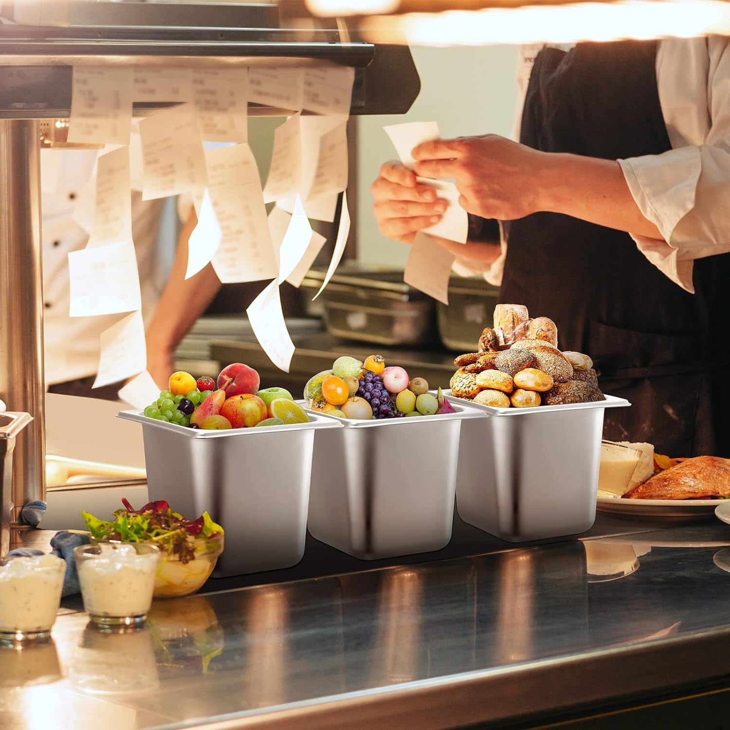 10 Pack Hotel Pans Stainless Steel Steam Table Pan Stackable Catering Pan anti Jam Steam Pan Metal Food Pan for Hotel Restaurant Buffet Party Supplies (10.4 X 6.4 X 5.9 Inch)