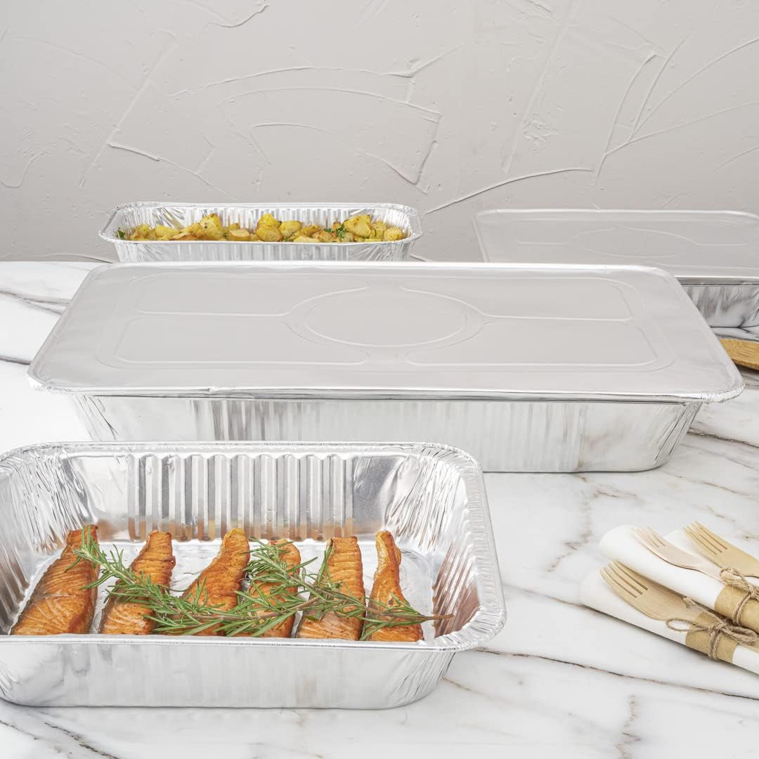 LIDS ONLY: Foil Lux Foil Pan Lids 25 Oven-Ready Foil Tray Lids -Fits Full-Size Steam Table Lids Freezable Silver Aluminum Disposableturkey Pan Lids Pans Sold Separately