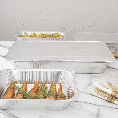 LIDS ONLY: Foil Lux Foil Pan Lids 25 Oven-Ready Foil Tray Lids -Fits Full-Size Steam Table Lids Freezable Silver Aluminum Disposableturkey Pan Lids Pans Sold Separately