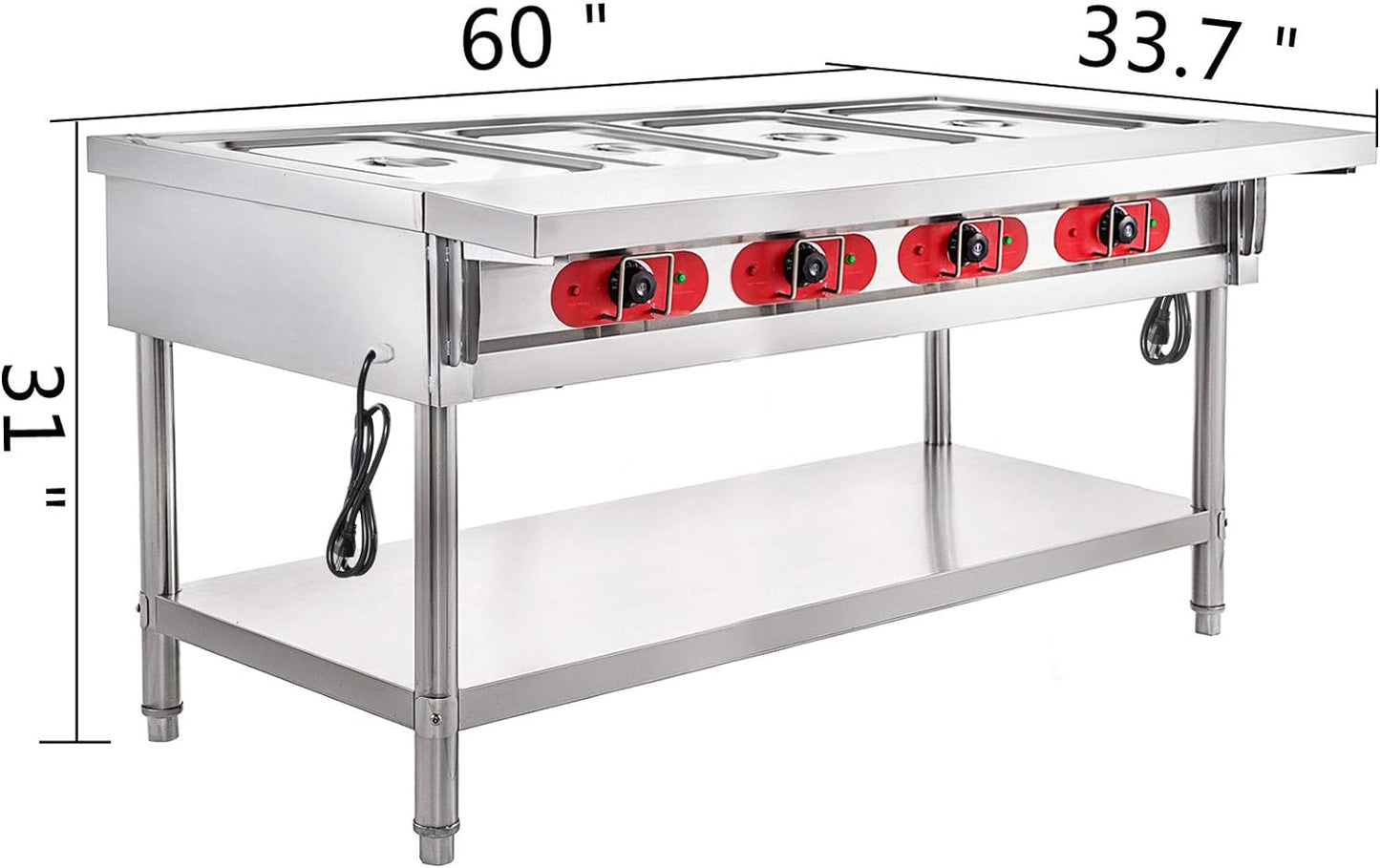 Steam Table Food Warmer 4 Pot Steam Table Food Warmer 18 Quart/Pan with Lids with 7 Inch Cutting Board Commercial Electric Food Warmer Bain Marie Buffet Steam Serving Counter 110V 2000W