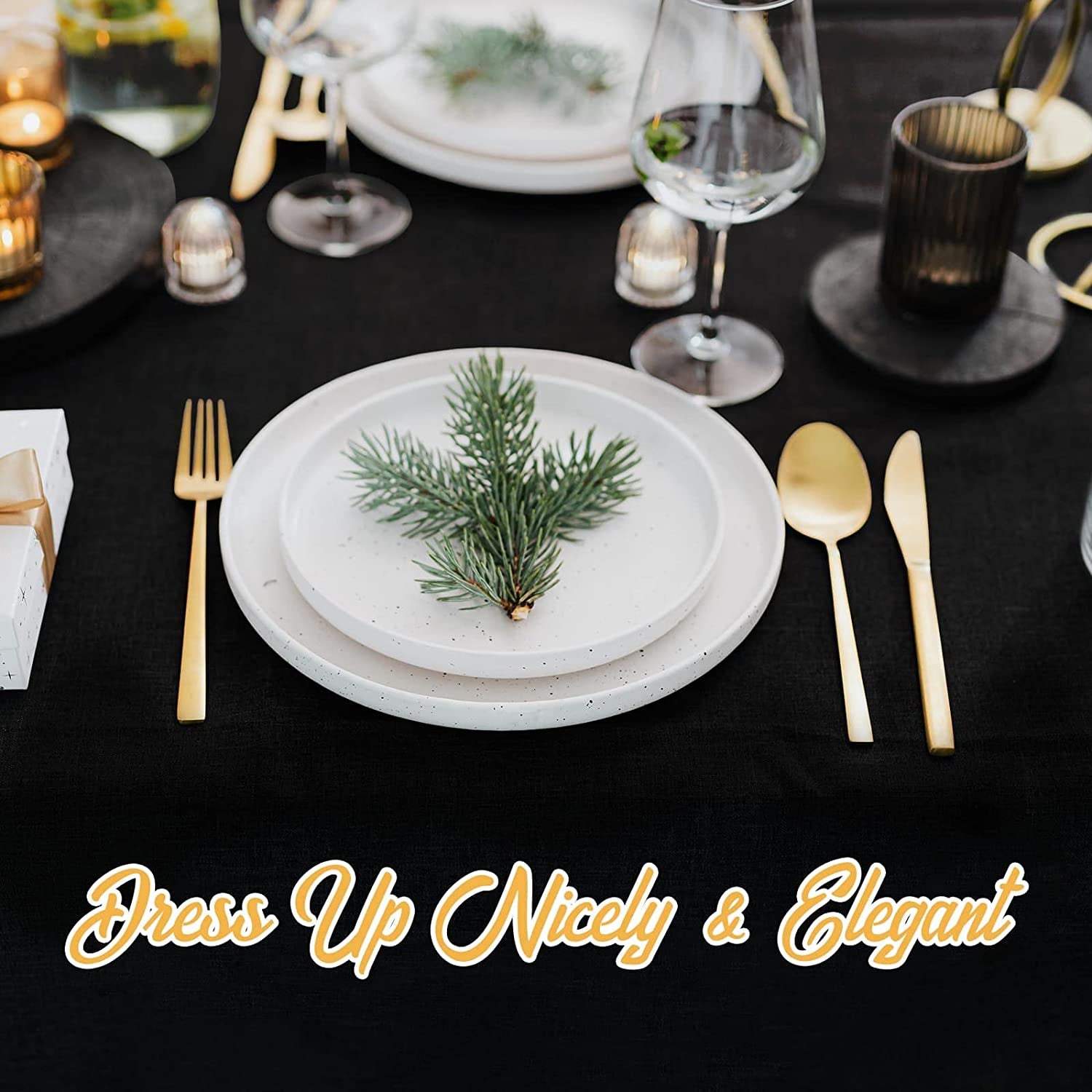 6 Pack Black round Tablecloths 120 Inch - Circle Bulk Linen Polyester Fabric Washable Table Clothes Cover for Wedding Reception Banquet Birthday Party Buffet Restaurant