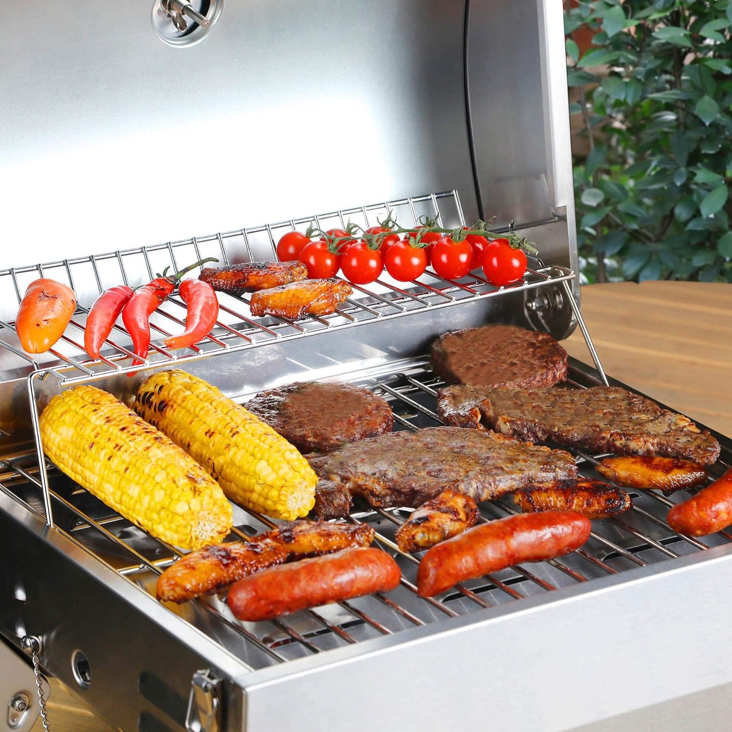 GT1001 Stainless Steel Portable Grill, 10000 BTU BBQ Tabletop Gas Grill with Folding Legs and Lockable Lid, Outdoor Camping, Deck and Tailgating, Silver