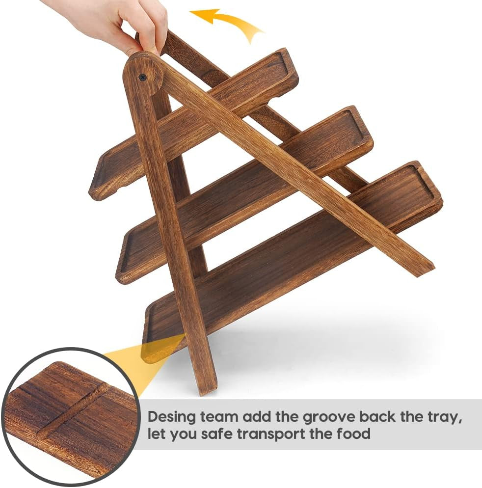 Wood 3 Tier Serving Tray Three Tiered Cupcake Stand, Rectangle Serving Platter Wooden Farmhouse, Party Serving Brown Decorative Tray Decor