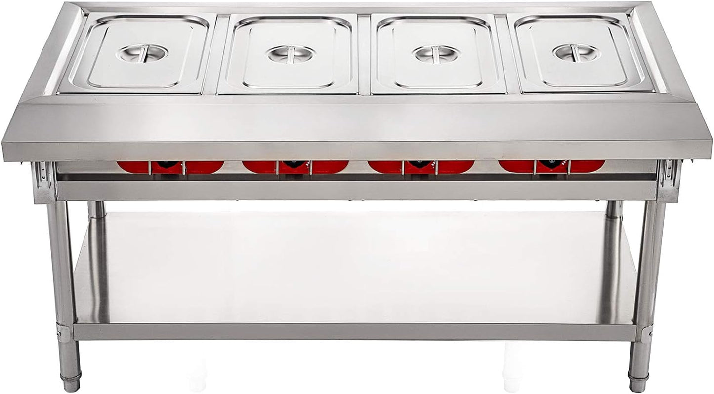 Steam Table Food Warmer 4 Pot Steam Table Food Warmer 18 Quart/Pan with Lids with 7 Inch Cutting Board Commercial Electric Food Warmer Bain Marie Buffet Steam Serving Counter 110V 2000W