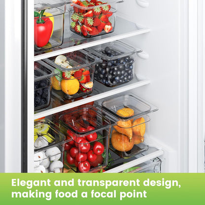 12 Pack Plastic Food Pan with Lid 1/6 Size 6 Inch Deep Restaurant Clear Food Storage Containers Polycarbonate Commercial Hotel Pans for Fruits Vegetables Beans Corns (12 PCS, 6'' Deep)