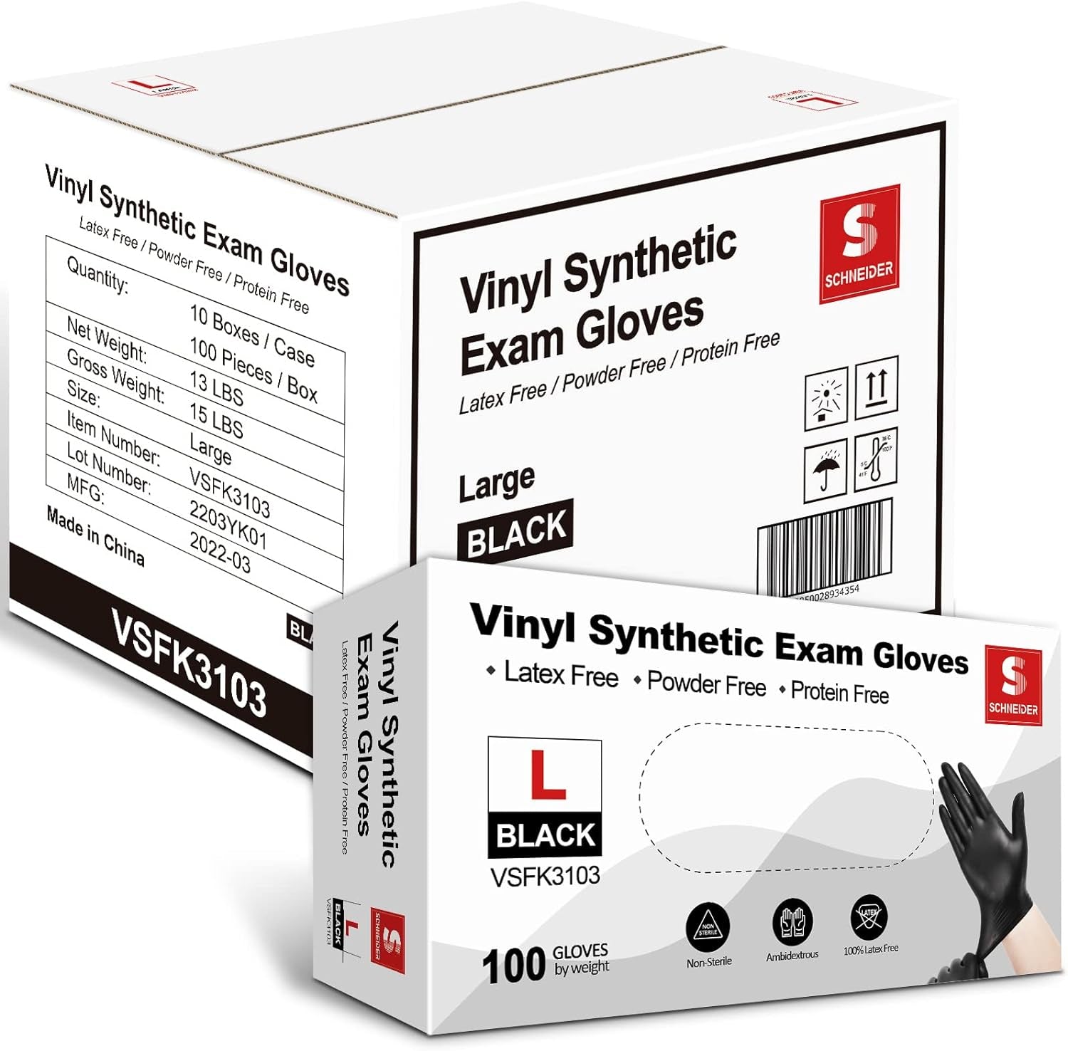 Black Vinyl Exam Gloves, 4 Mil, Disposable Latex-Free Plastic Gloves for Medical, Cooking & Cleaning, 100-Ct Box